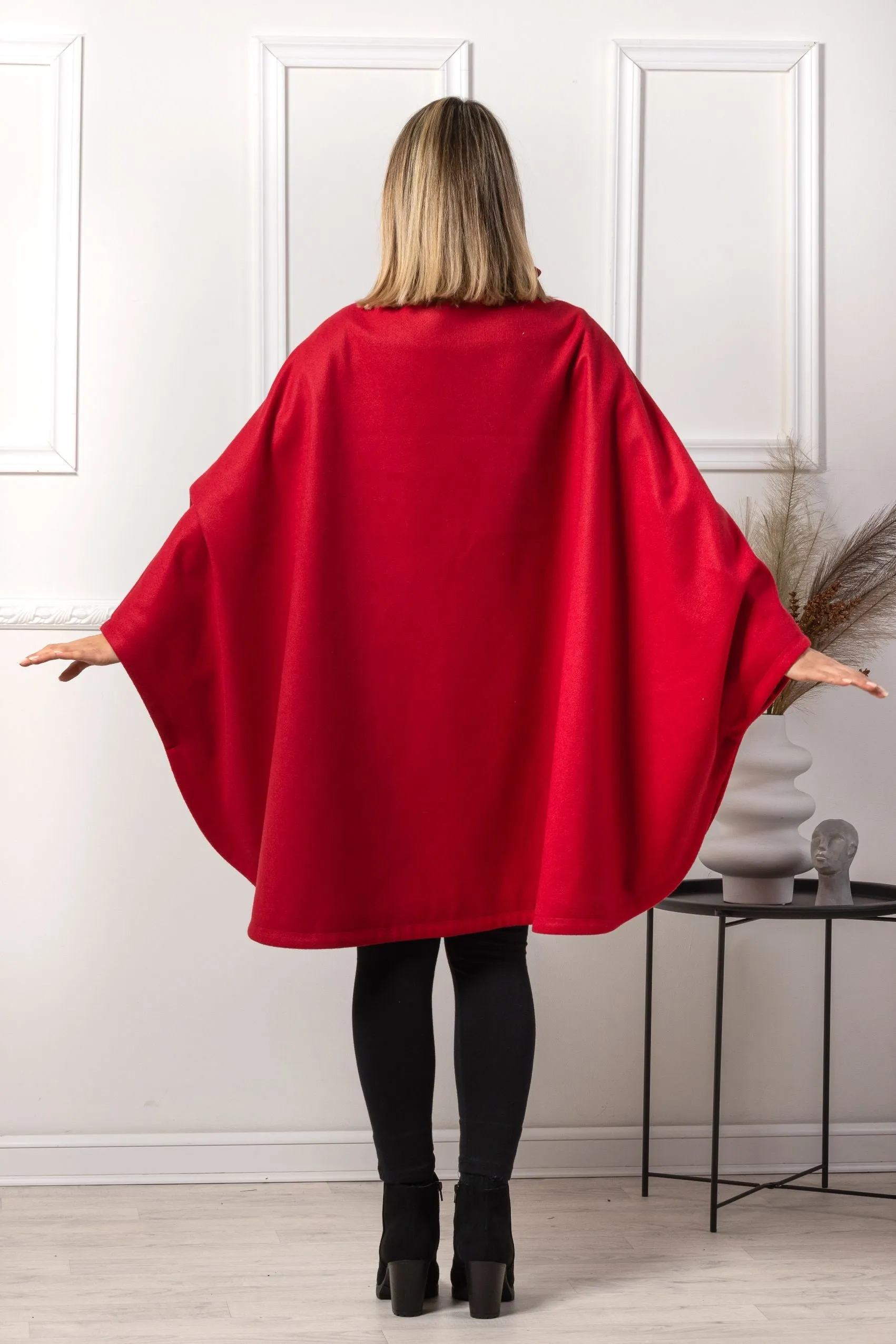 Raspberry Collared Loose Cape Coat