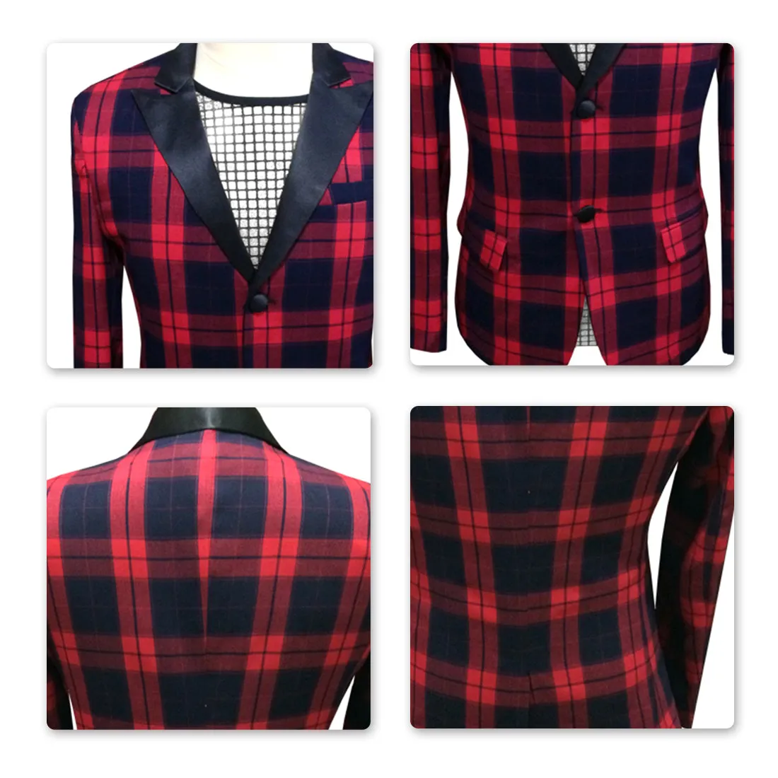 Red Plaid Suit Slim Fit 2-Piece Tuxedo Suit