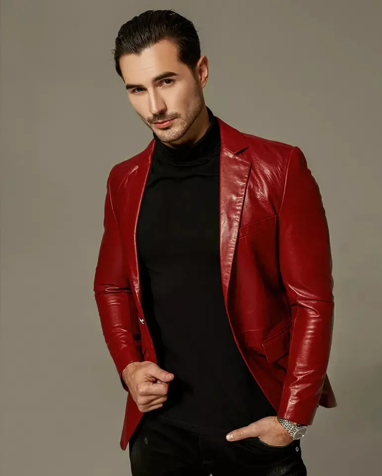 Red Wacco Lambskin Leather Blazer