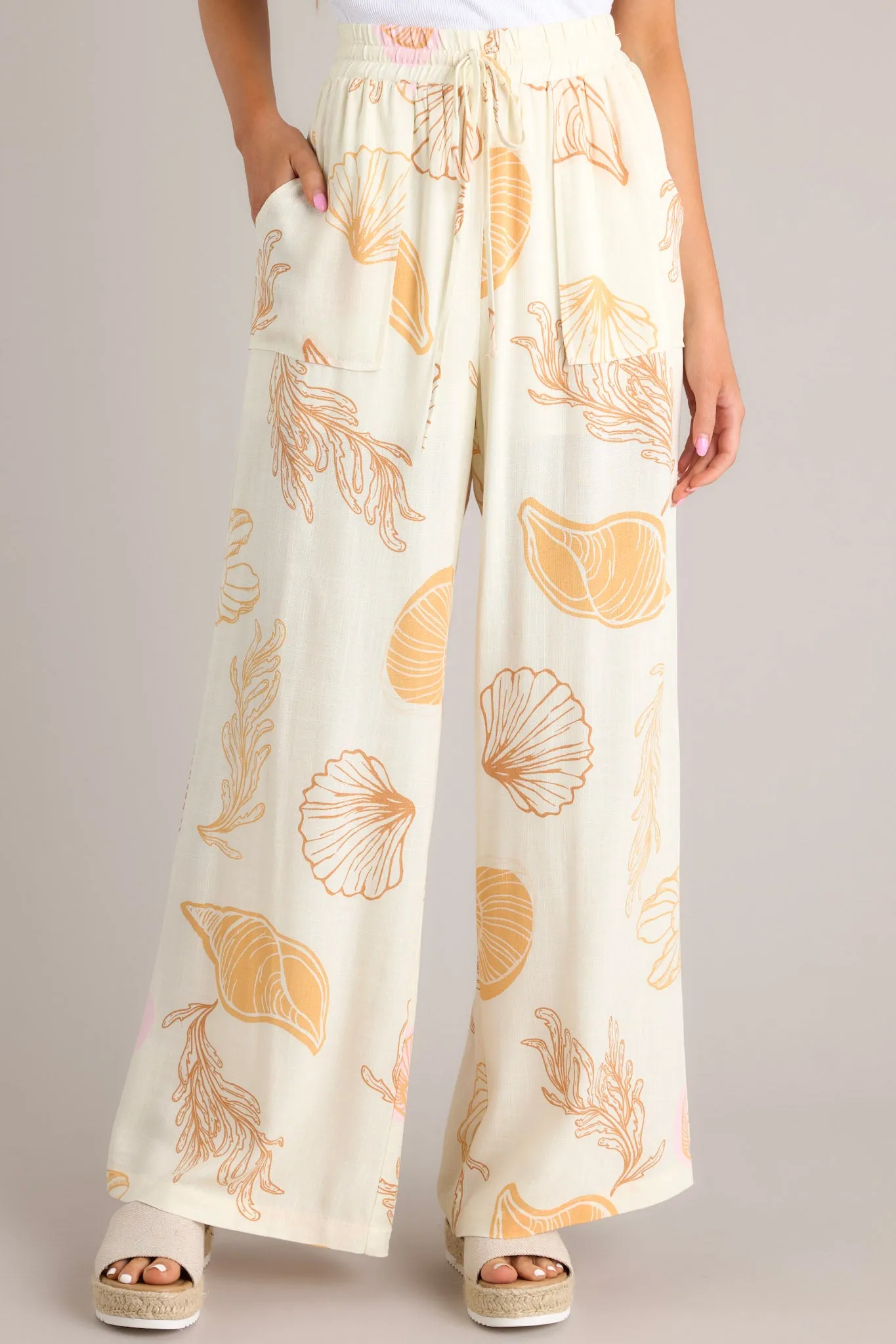 Sandy Shores Orange Tropical Print Drawstring Pants