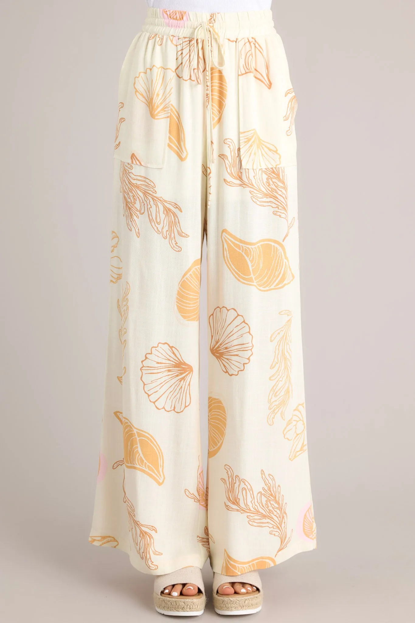 Sandy Shores Orange Tropical Print Drawstring Pants