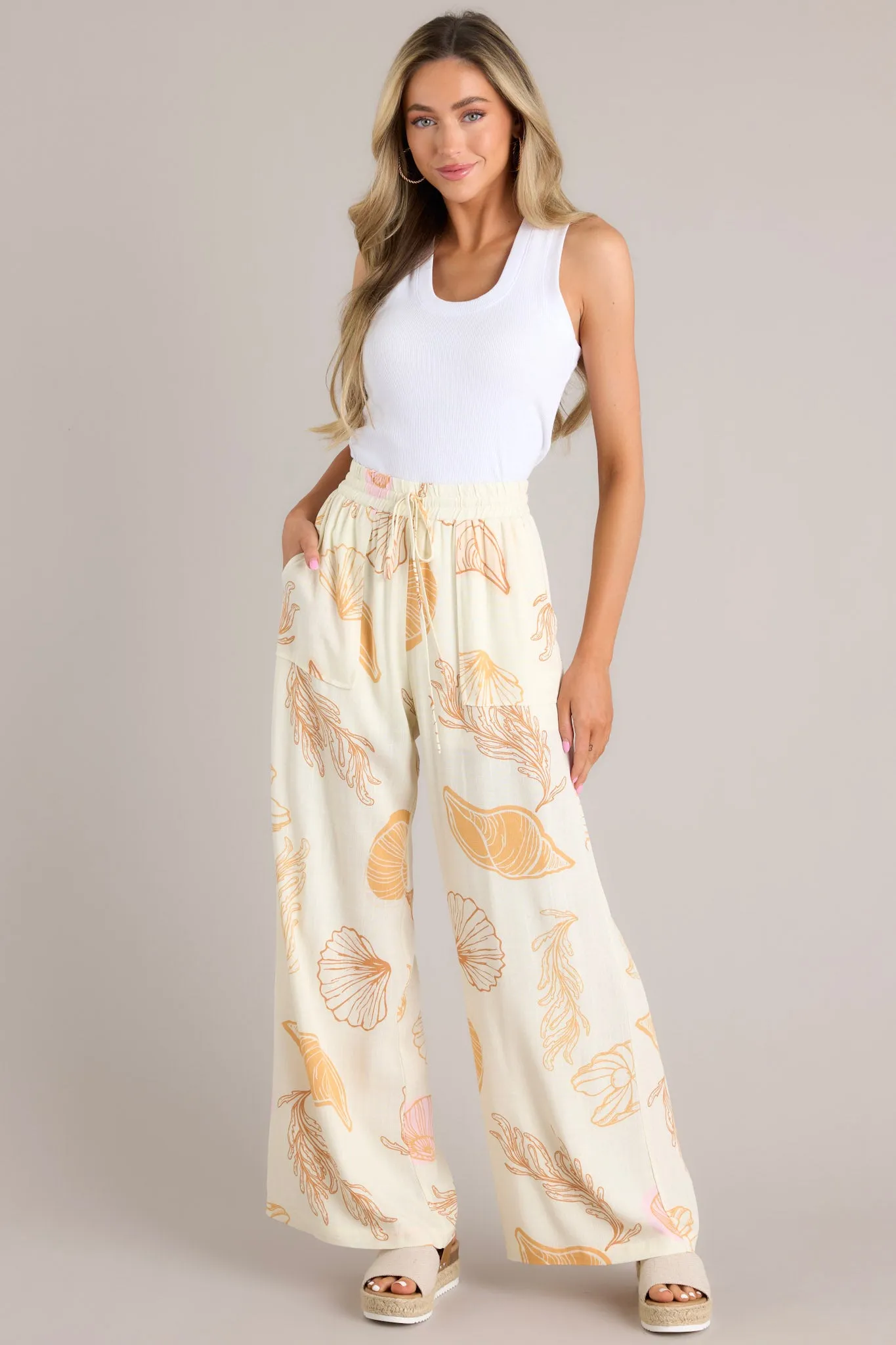 Sandy Shores Orange Tropical Print Drawstring Pants