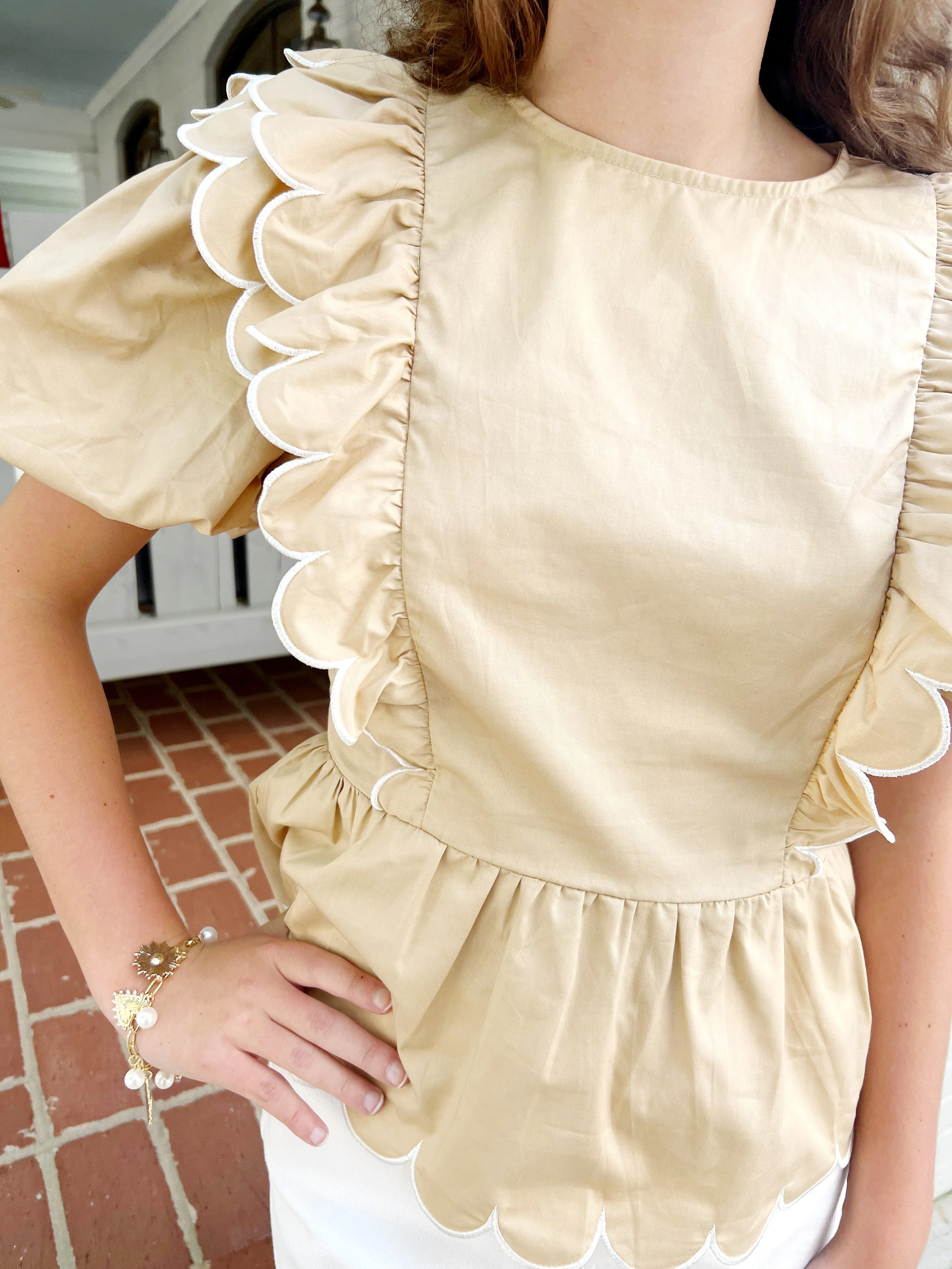 Scalloped Detail Round Neck Top