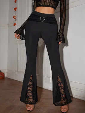 Sexy Plain Contrast Lace High Waist Long Women Pants