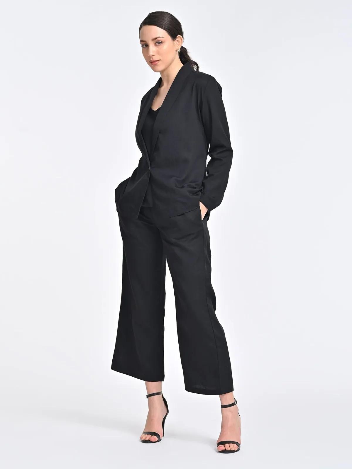 Solid Black Overlay and Slip Top with Trousers 3 Piece Coords Set