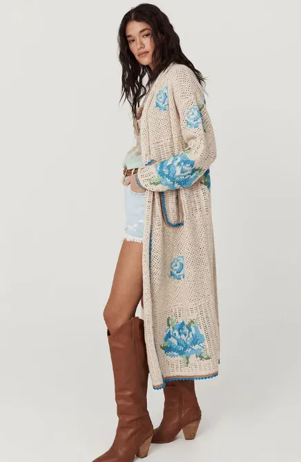 Spell Coastal Granny Maxi Cardigan | Cornflower