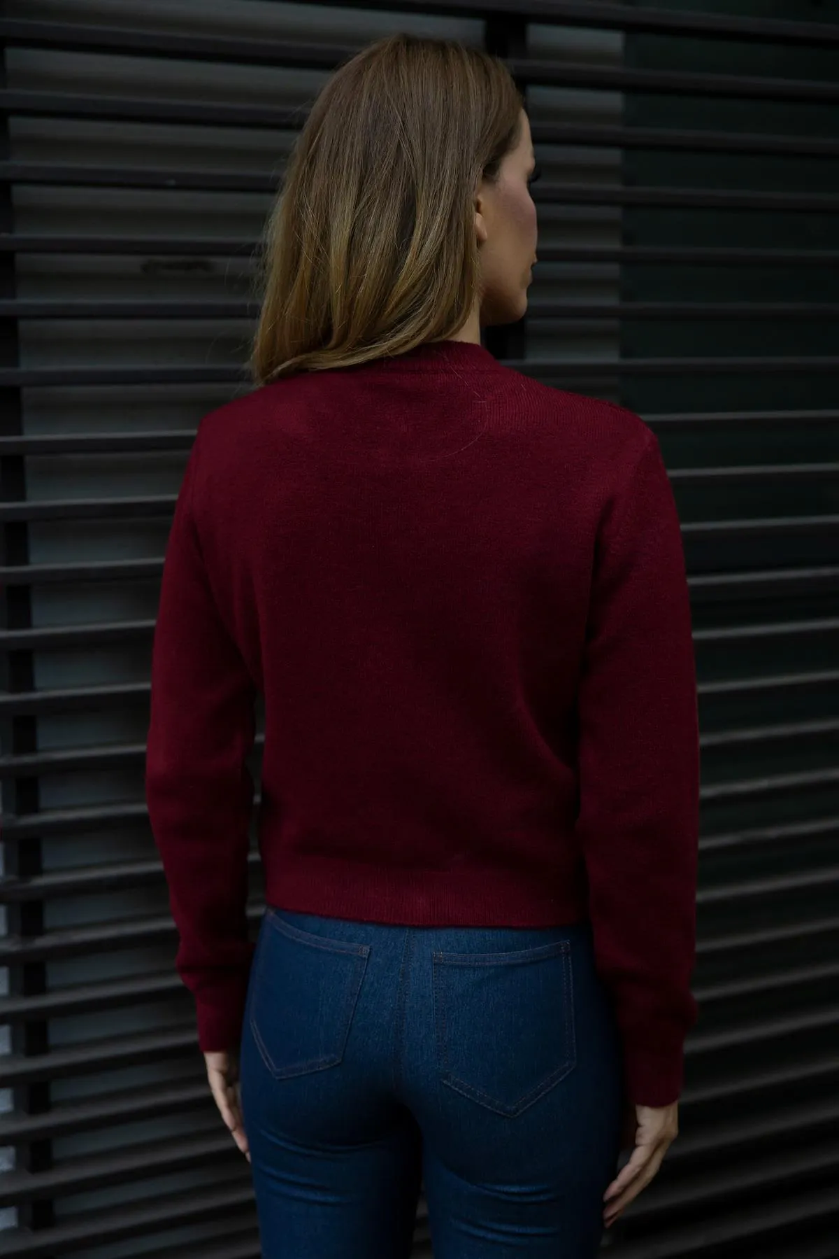 Stone Detailed Knitted Cardigan - CLARET RED