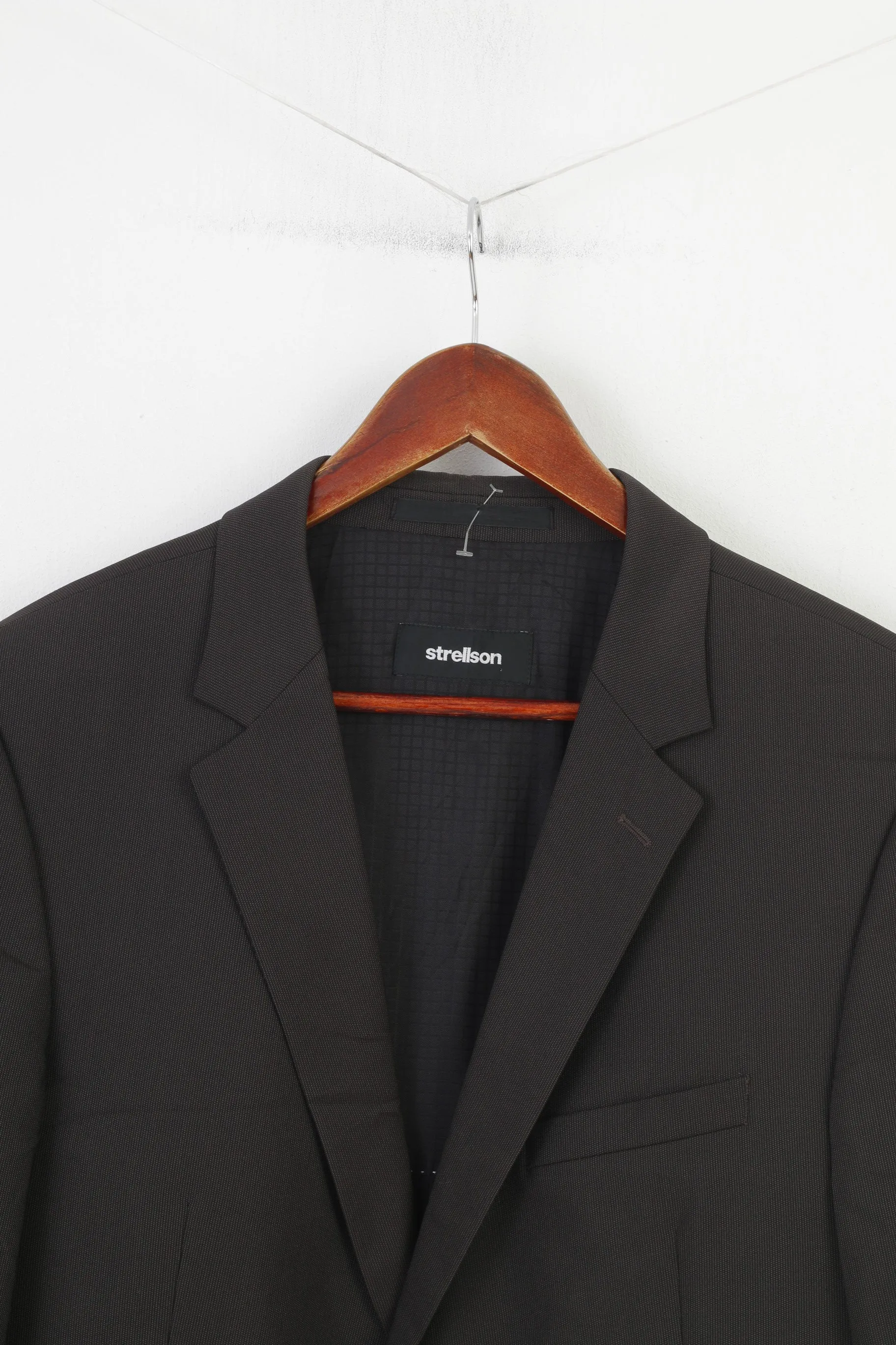 Strellson Men L Blazer Dark Brown Single Breasted Shoulder Pads Jacket