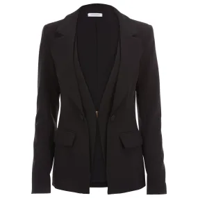 Stretch Wool Crepe Two Layer Blazer Black