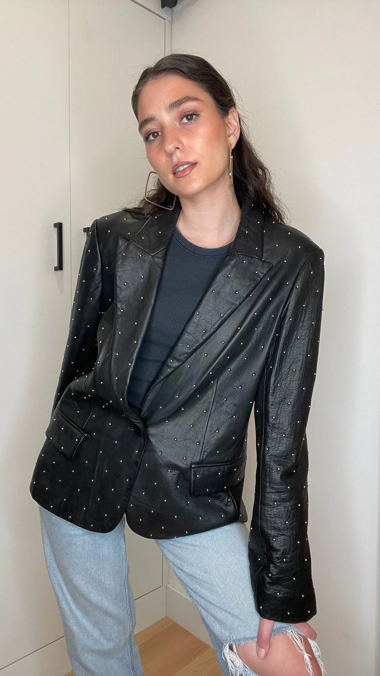 Studded Leather Blazer - L