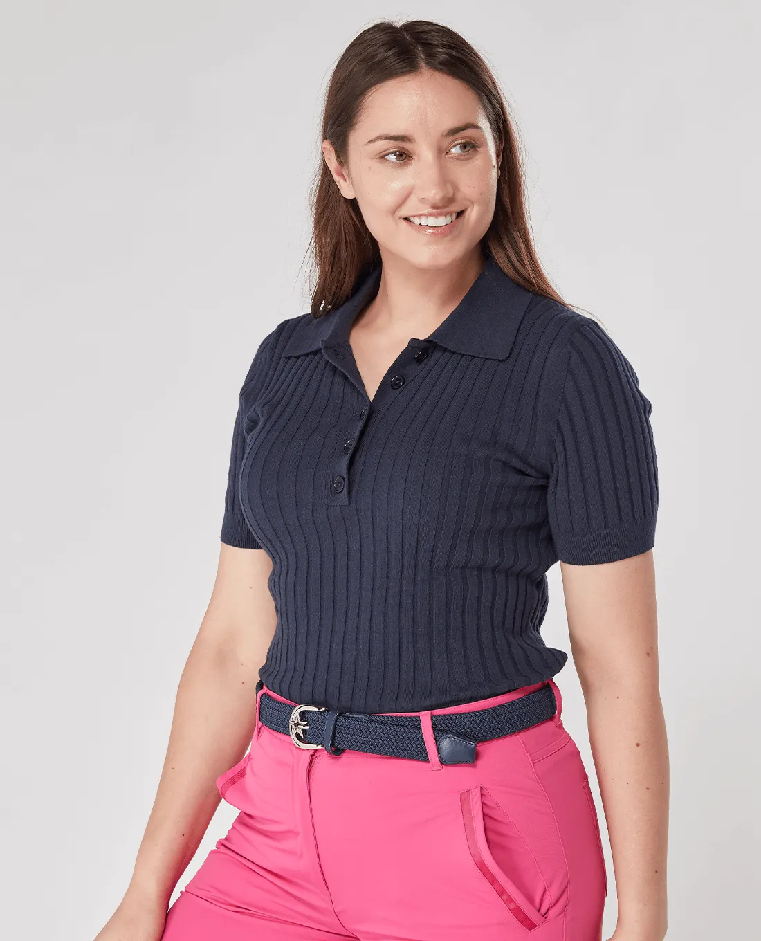 SWING OUT SISTER Abigail Knitted Polo Navy Blazer