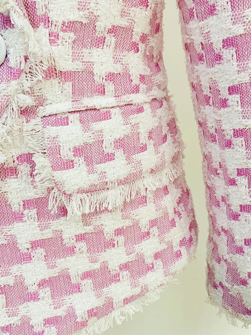 Tassel Fringed Houndstooth Blends Tweed Blazer