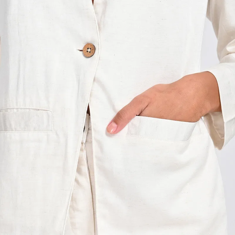 Tencel Blazer For Women | V Neck | Single Button | Off White