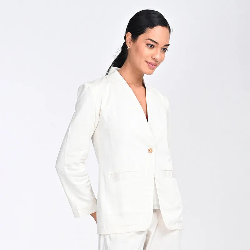 Tencel Blazer For Women | V Neck | Single Button | Off White