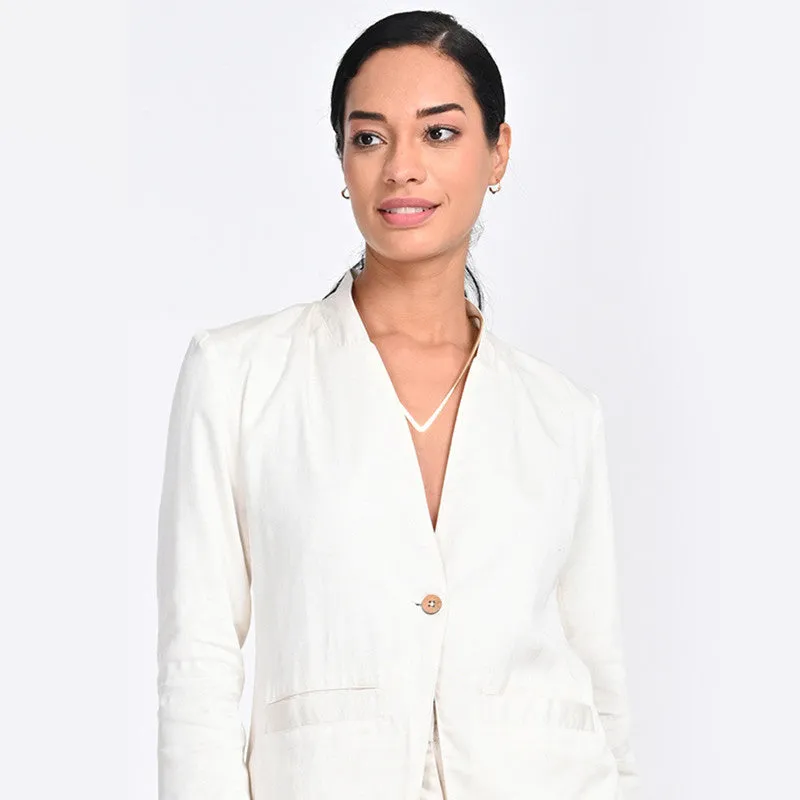 Tencel Blazer For Women | V Neck | Single Button | Off White