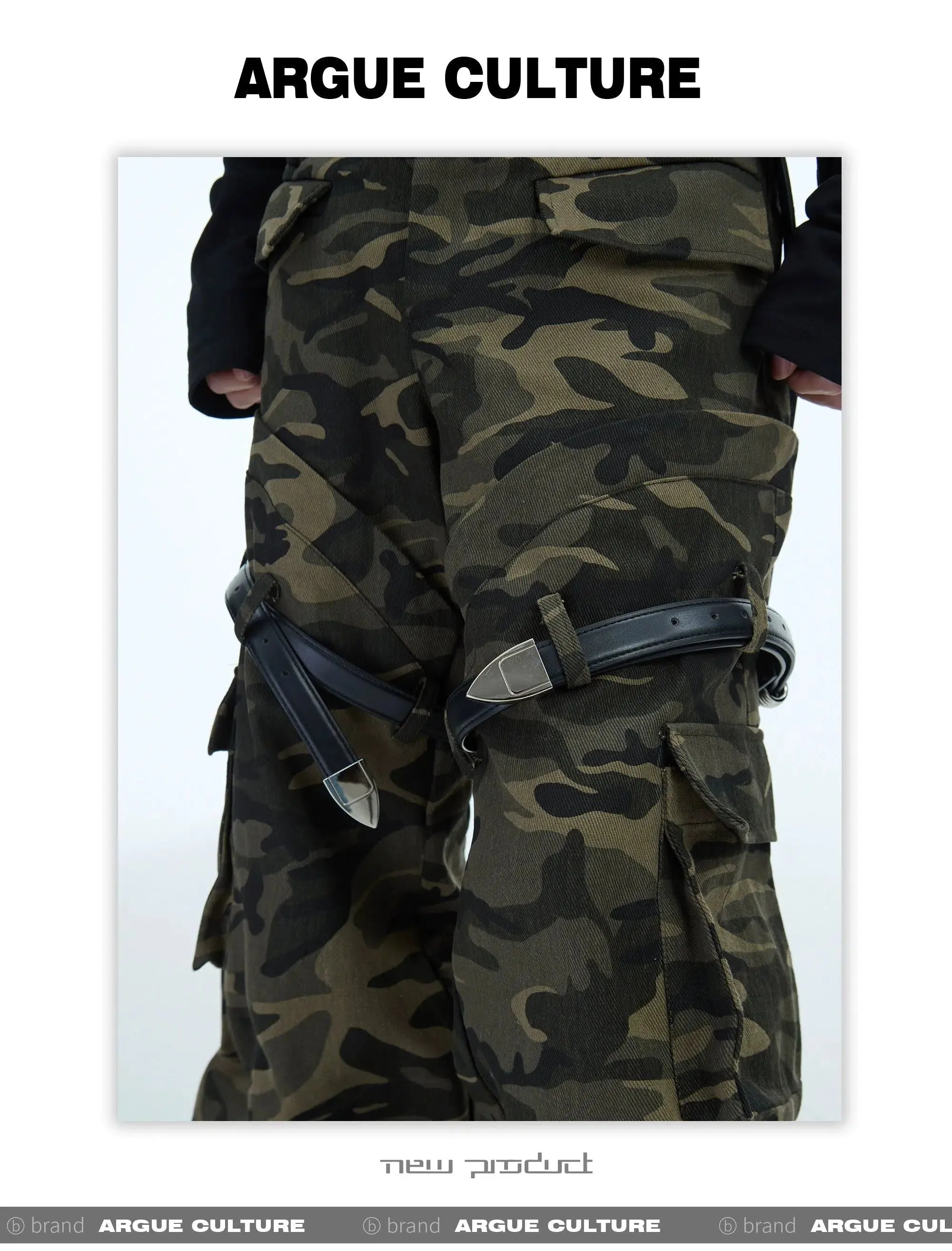 Thigh Belted Camo Cargo Pants