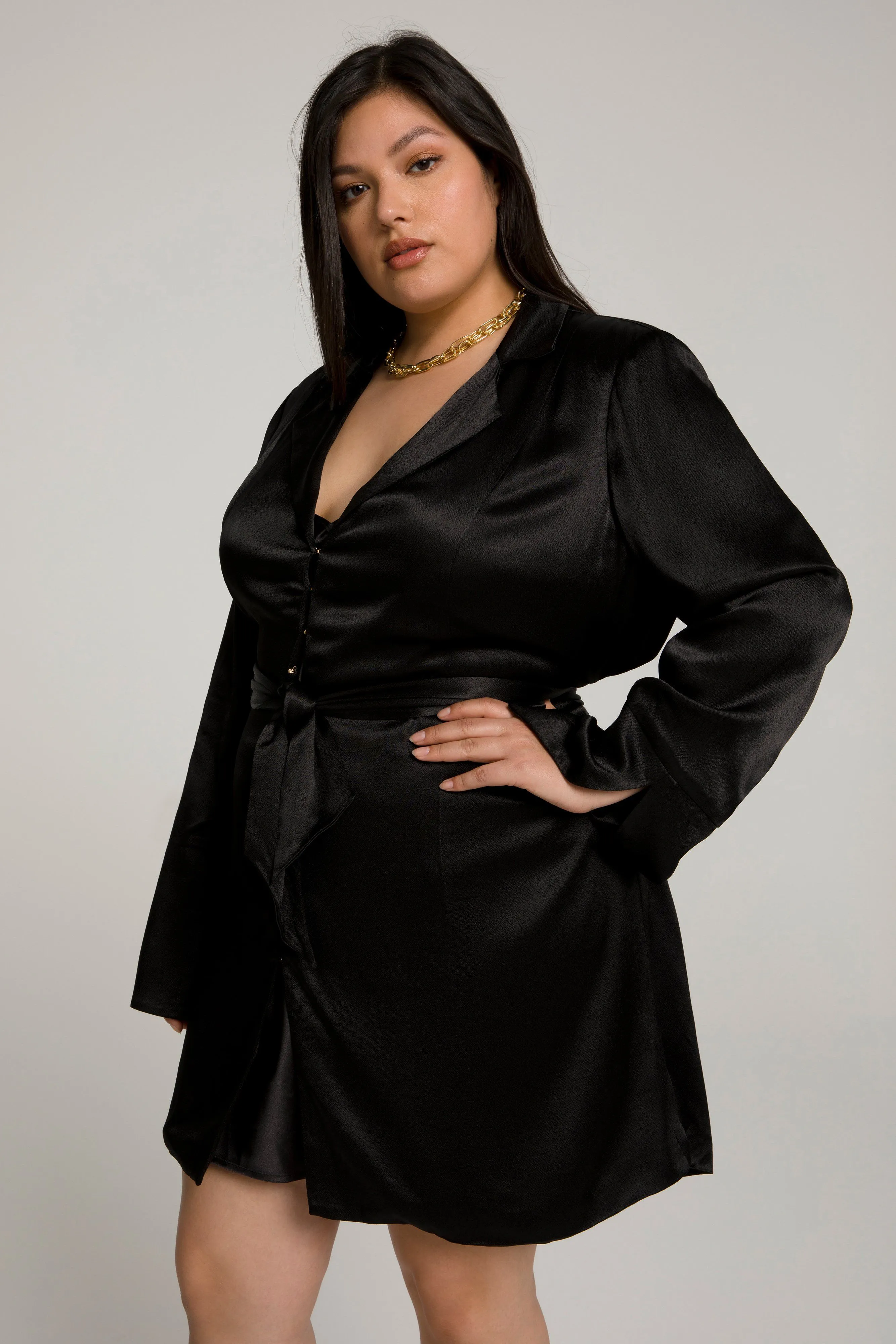 TIE WAIST BLAZER DRESS | BLACK001