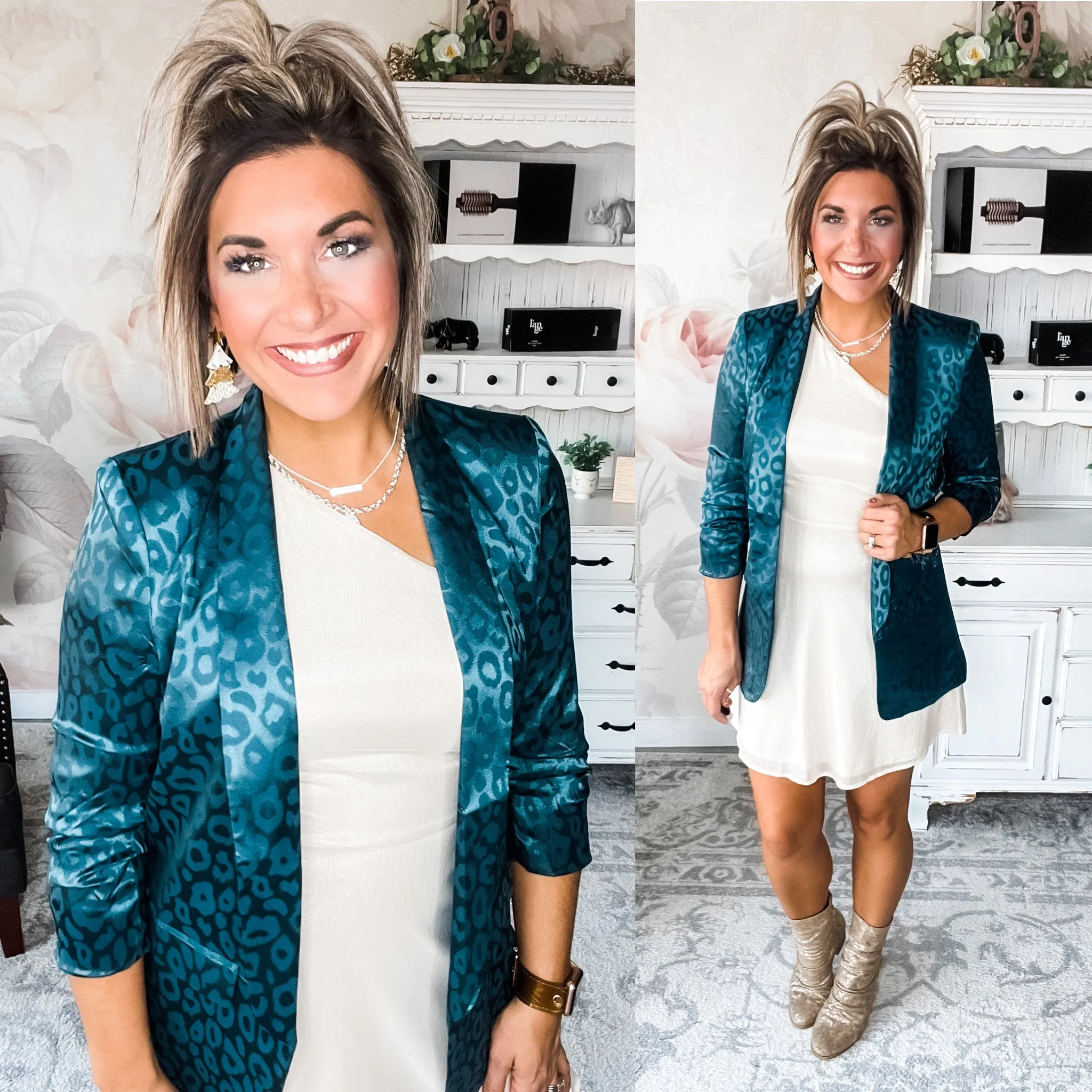 Too Far Gone Leopard Blazer - Dark Forest
