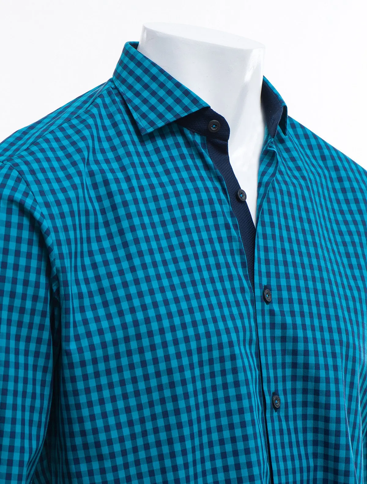 TURQOISE  & NAVY GINGHAM SHIRT