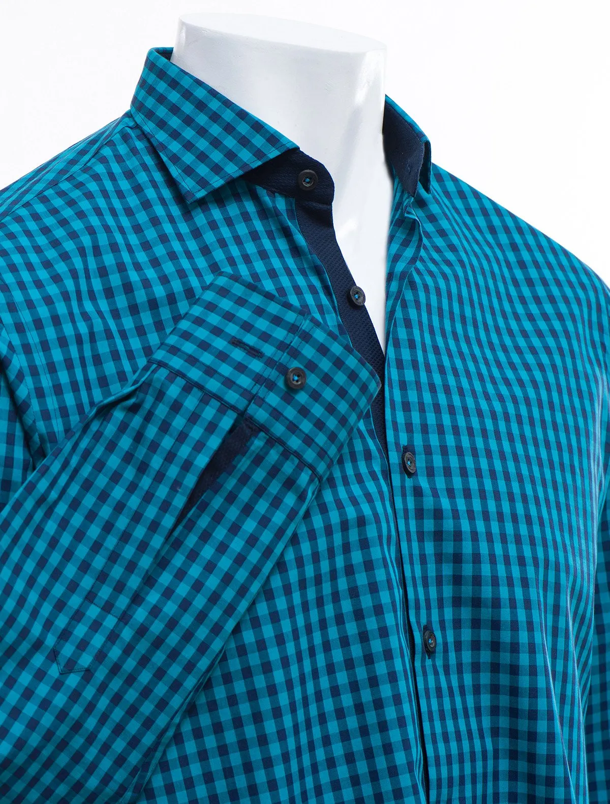 TURQOISE  & NAVY GINGHAM SHIRT