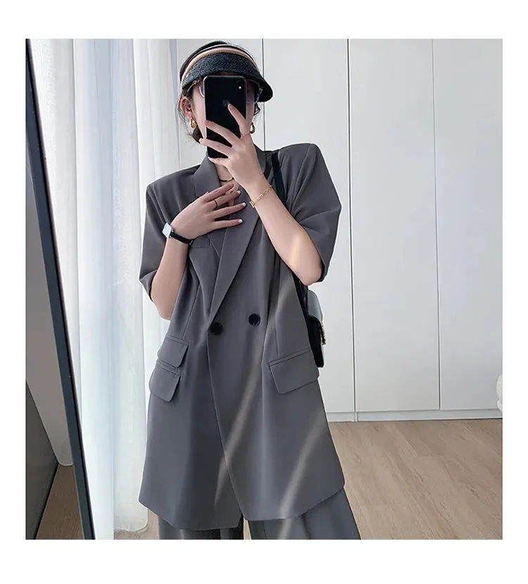 Two Pieces Set Chic Casual Loose Blazer & Trousers Suit