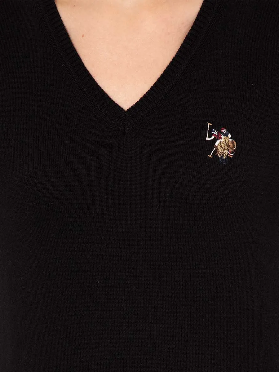 USPA Women Jumper V/Neck Multi Logo Black VR046 USPJR320