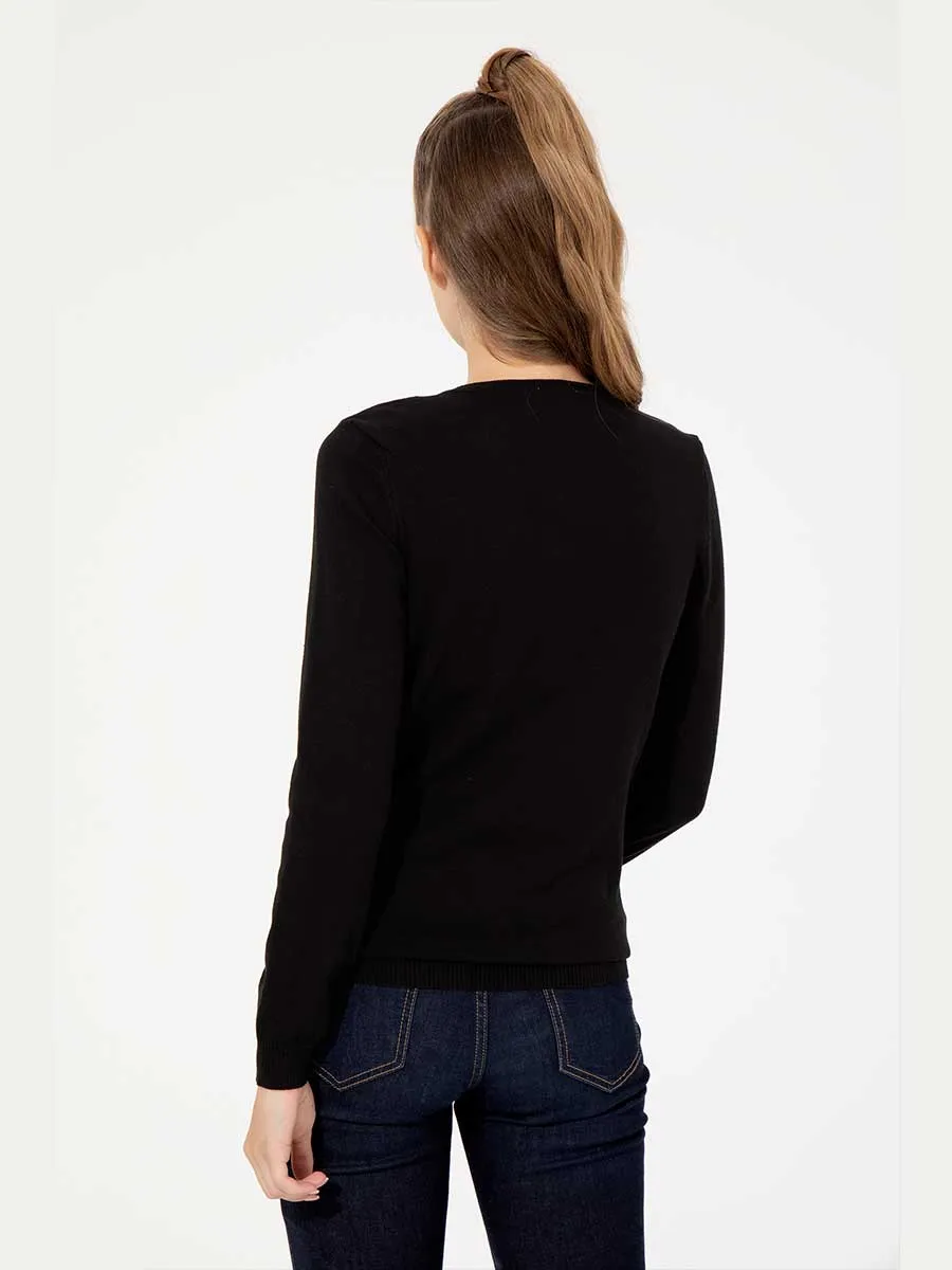 USPA Women Jumper V/Neck Multi Logo Black VR046 USPJR320