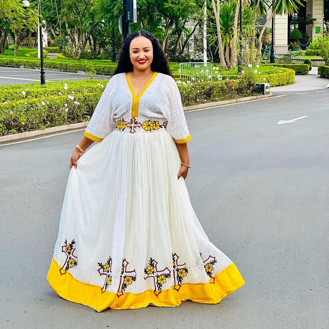 Vibrant Yellow Design Habesha Dress Modern Habesha Kemis Design Habesha Libs es00119