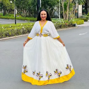 Vibrant Yellow Design Habesha Dress Modern Habesha Kemis Design Habesha Libs es00119