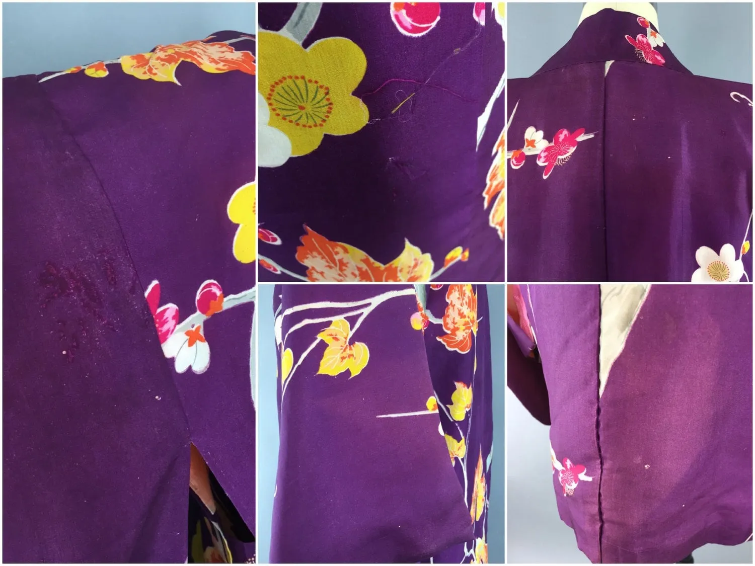 Vintage 1920s Silk Haori Kimono Cardigan / Purple Floral Print