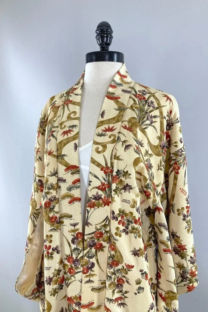 Vintage Ivory Floral Kimono Cardigan