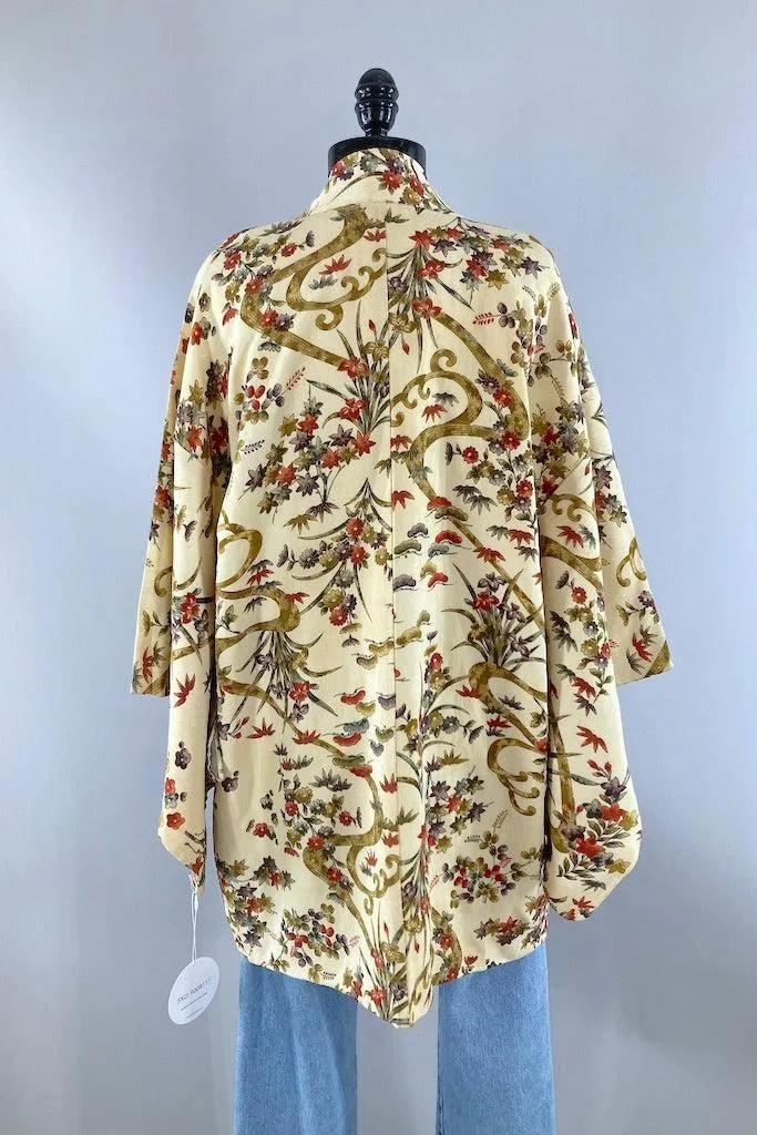 Vintage Ivory Floral Kimono Cardigan