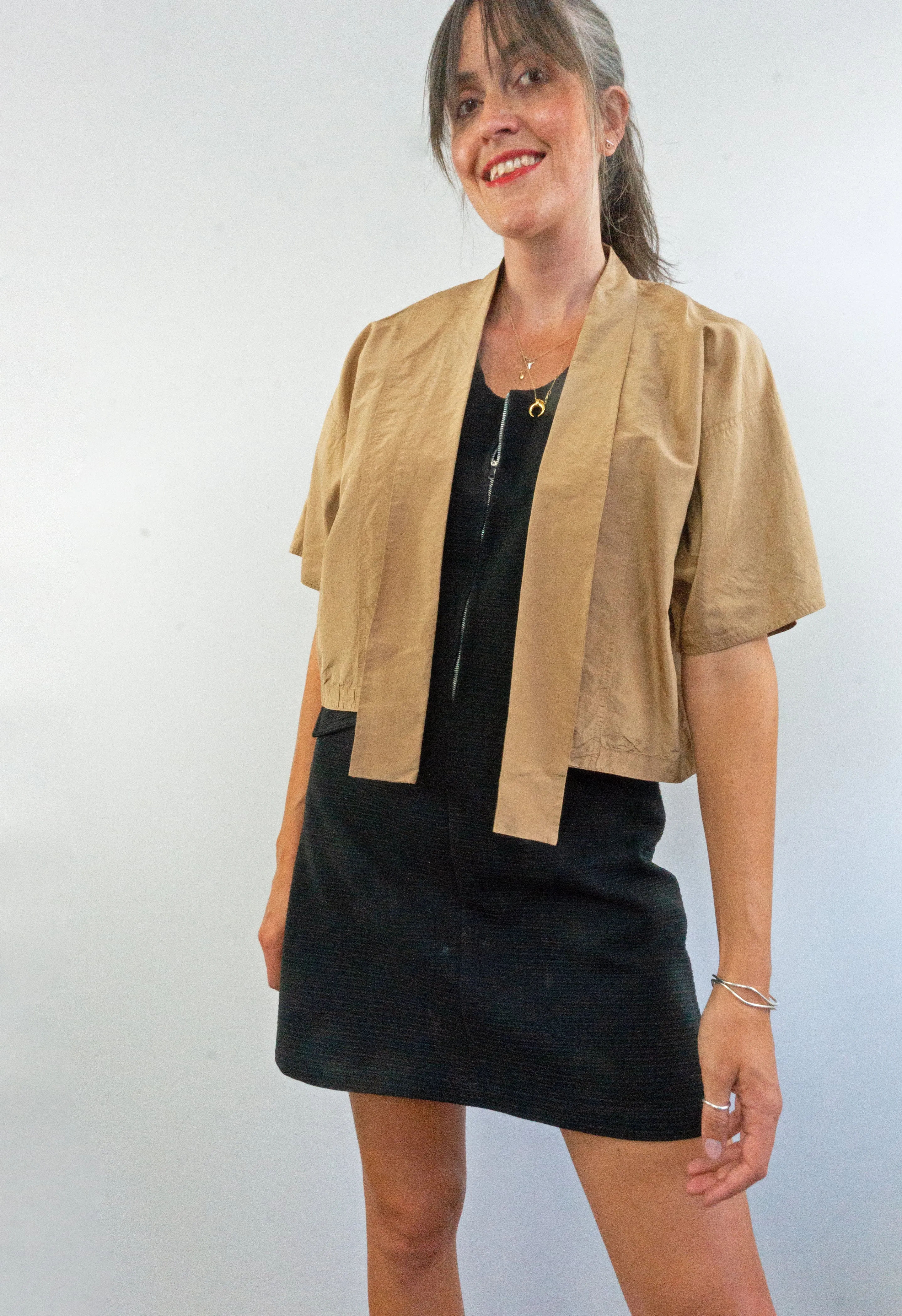 Vintage Soft Gold Short Silk Kimono