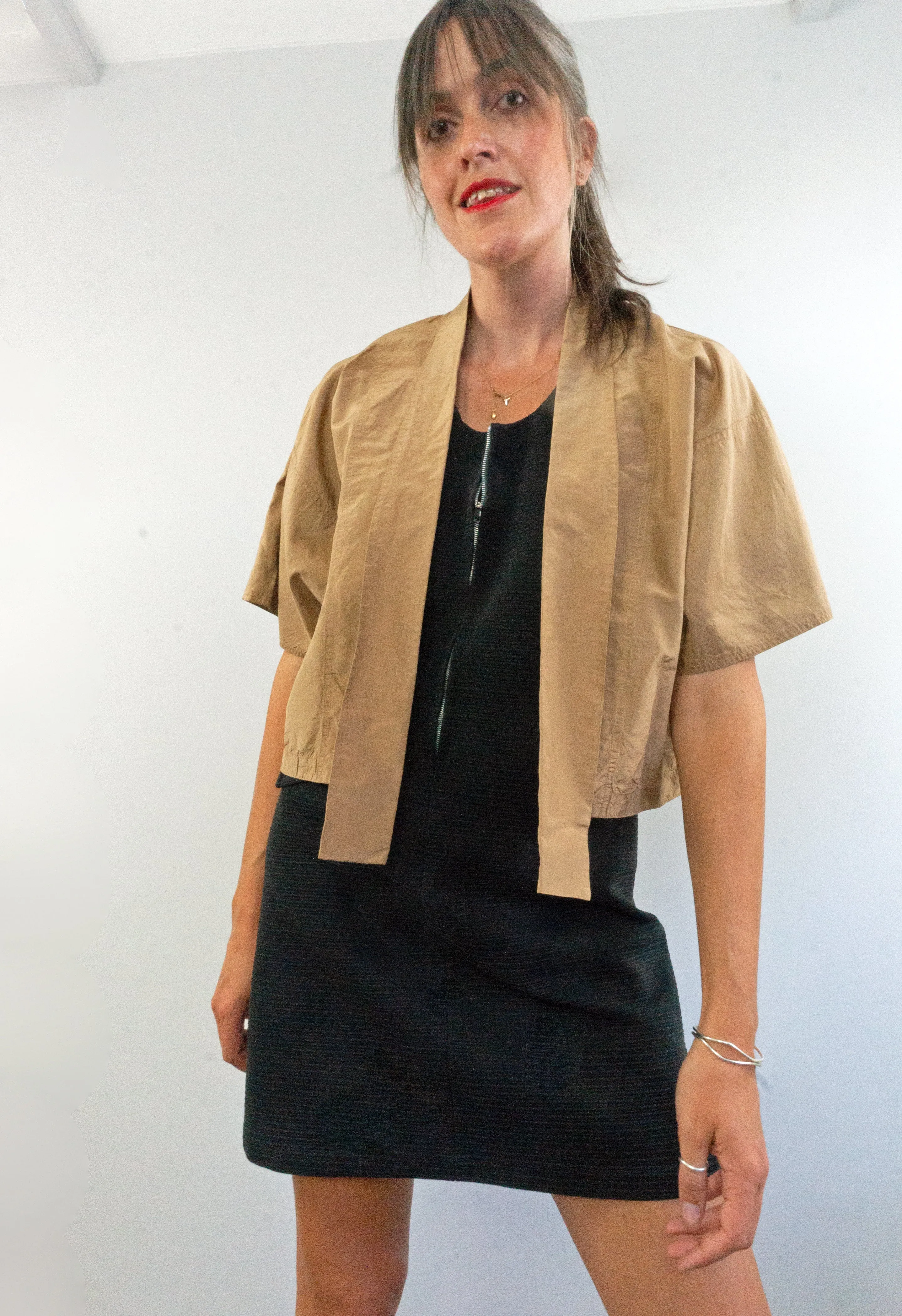 Vintage Soft Gold Short Silk Kimono