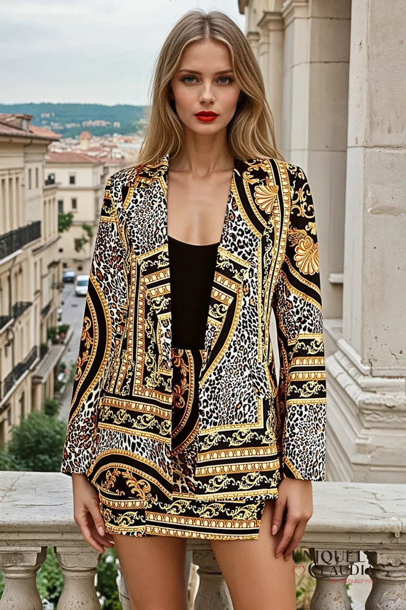 Vittoria Baroque Leopard Print Blazer and Skirt Set