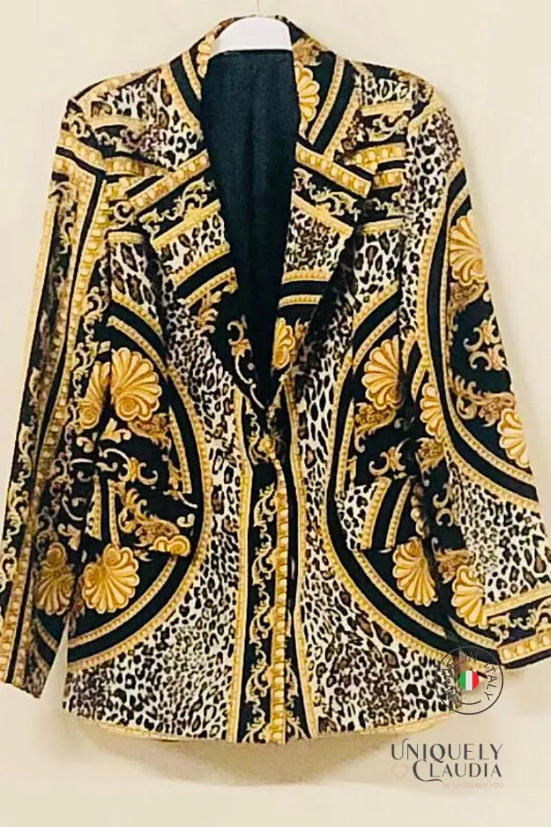Vittoria Baroque Leopard Print Blazer and Skirt Set