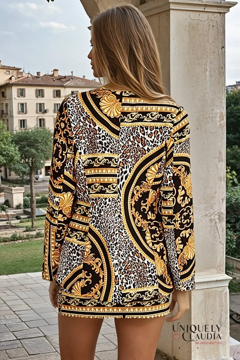Vittoria Baroque Leopard Print Blazer and Skirt Set