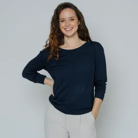 Wanda Scoop Neck Sweater (Navy Blue)