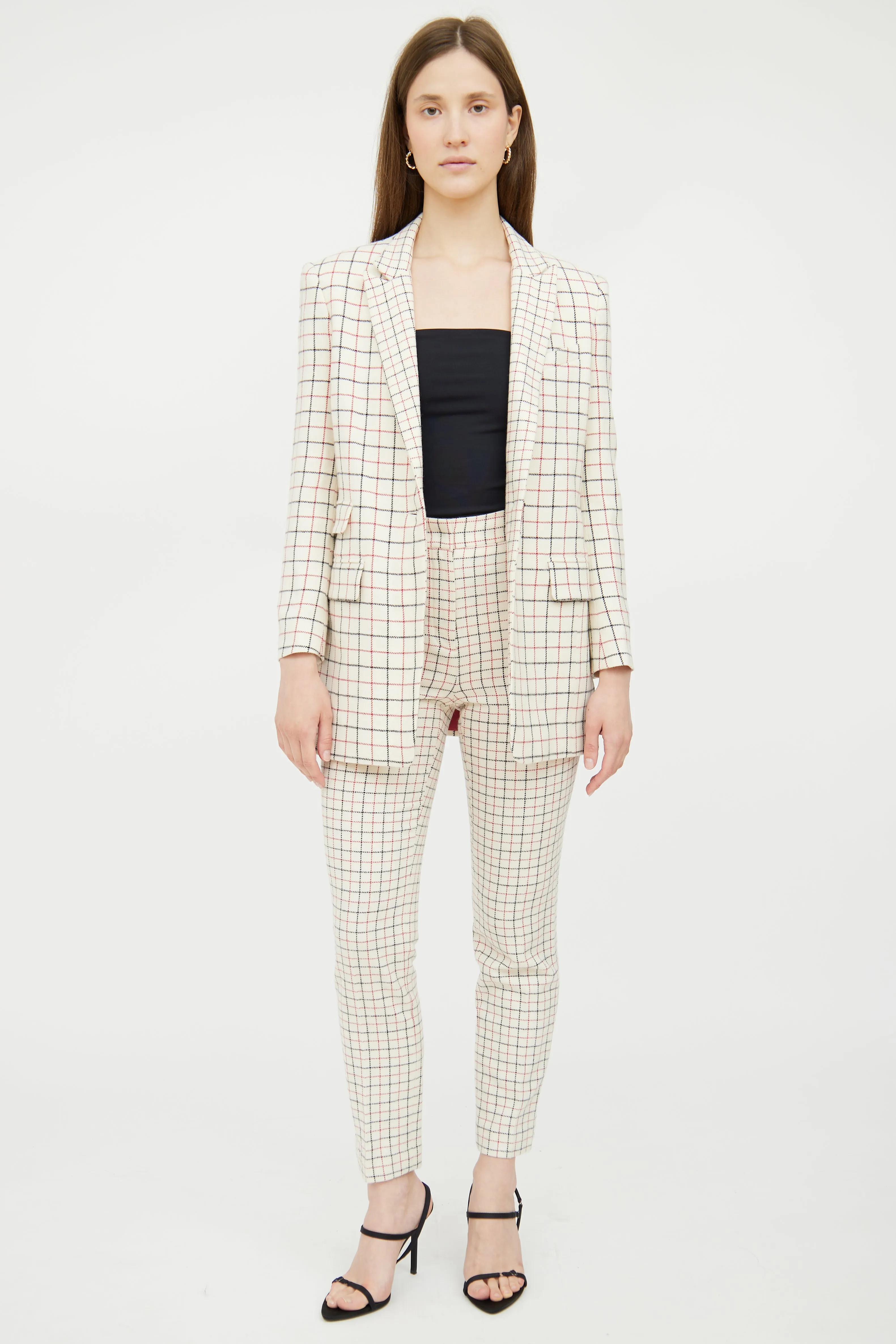 White & Multi Check Wool Blend Suit