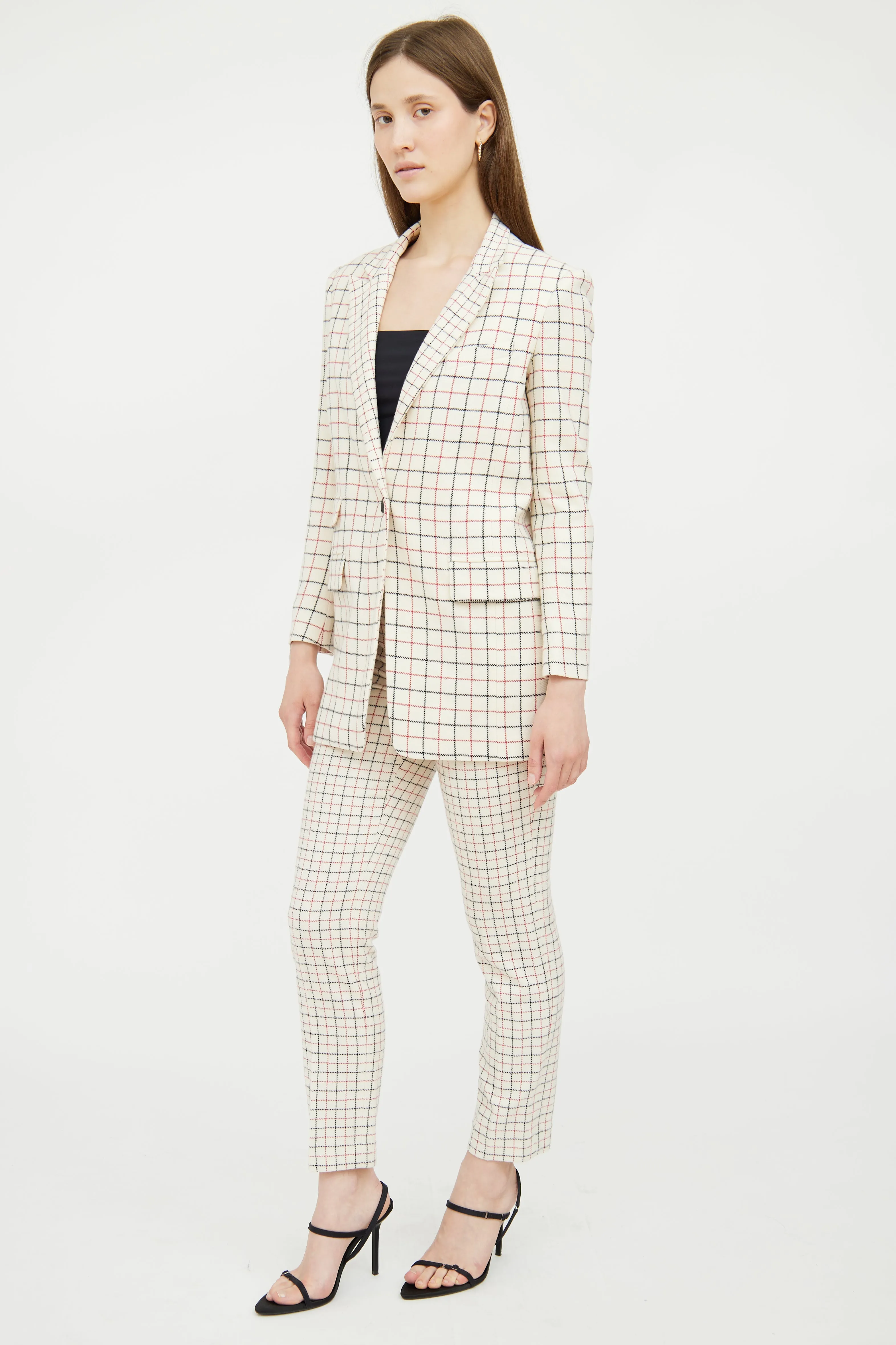 White & Multi Check Wool Blend Suit