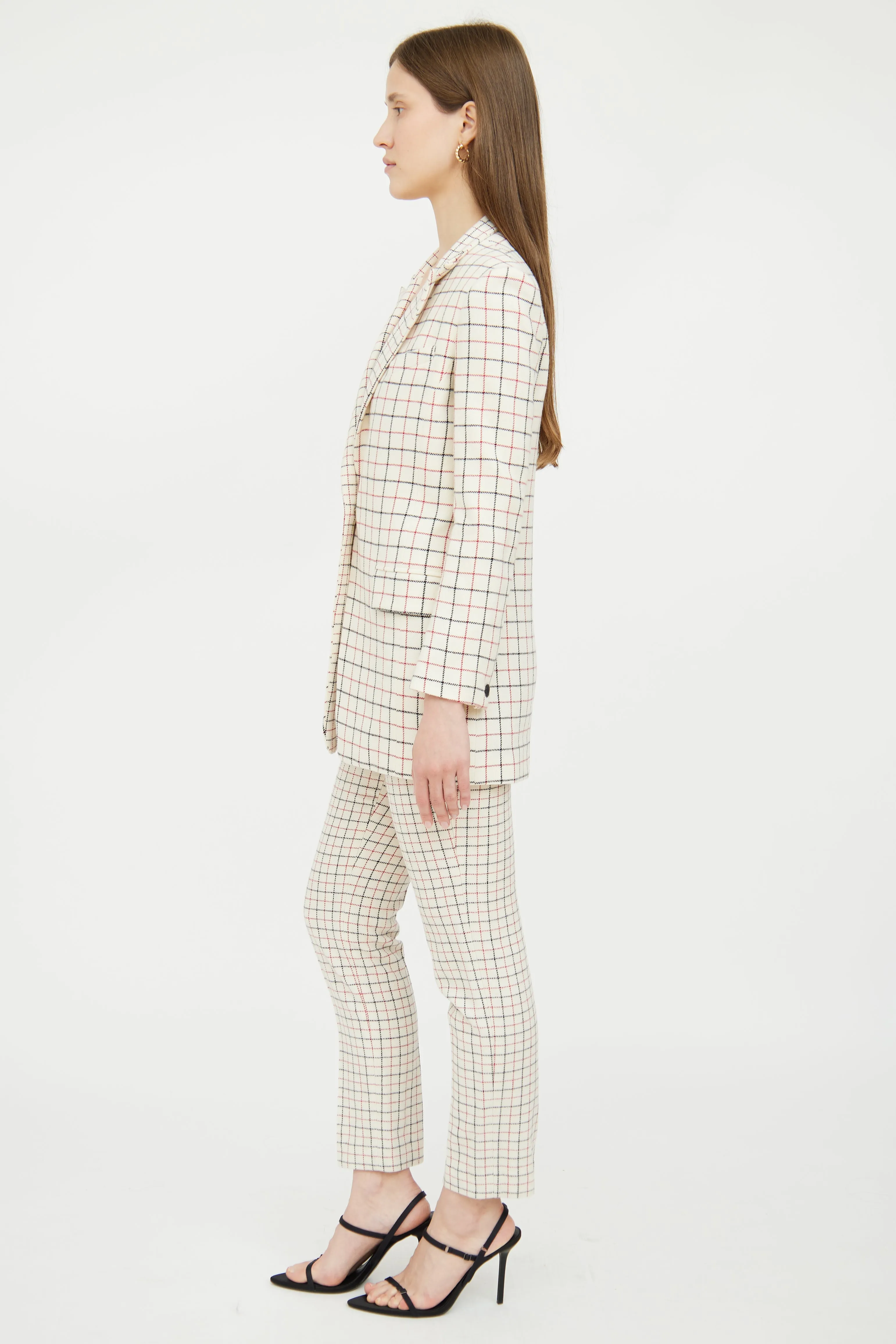White & Multi Check Wool Blend Suit