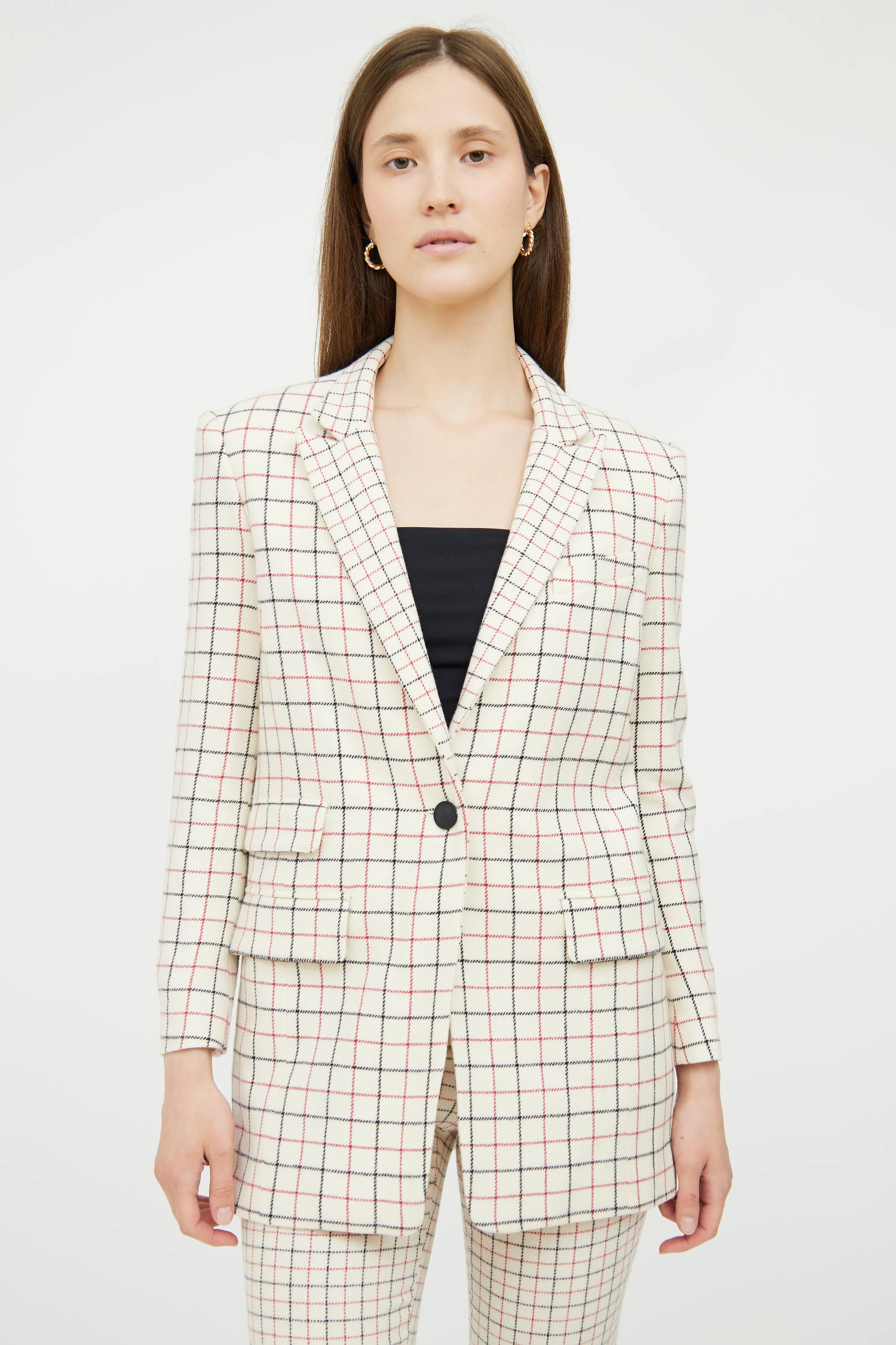 White & Multi Check Wool Blend Suit