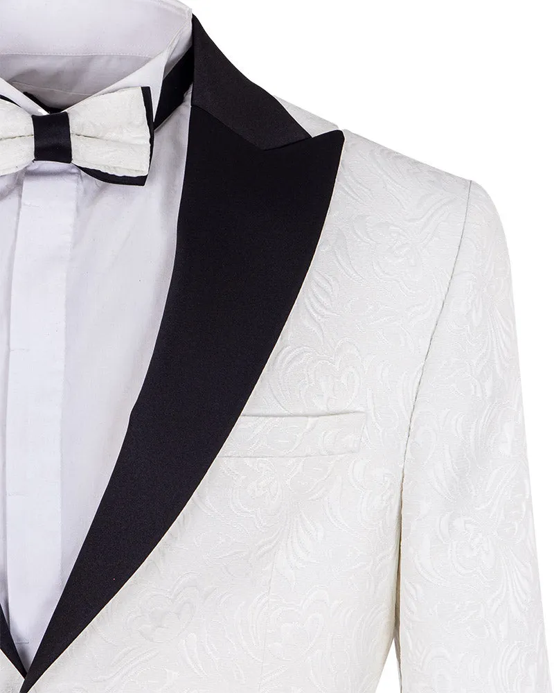 White Flock Design Blazer with Contrasting Lapel & Matching Bow Tie