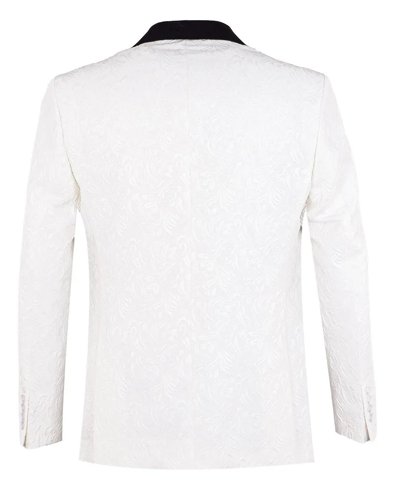 White Flock Design Blazer with Contrasting Lapel & Matching Bow Tie