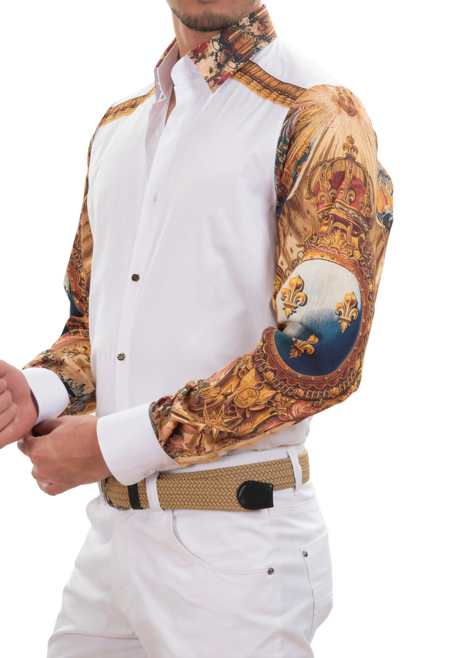White "Fleur De Lis" Silky Shirt