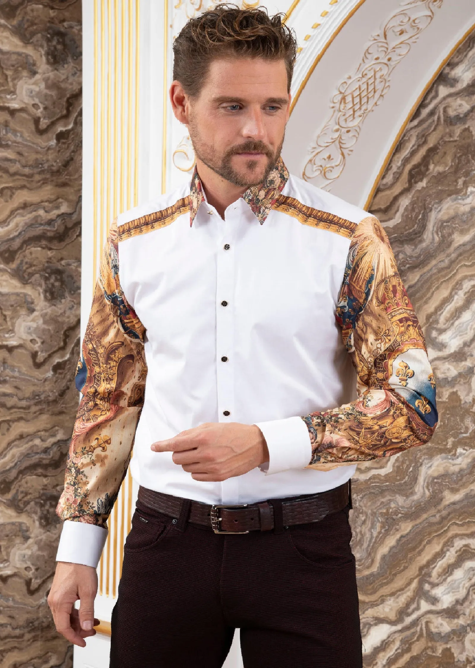 White "Fleur De Lis" Silky Shirt