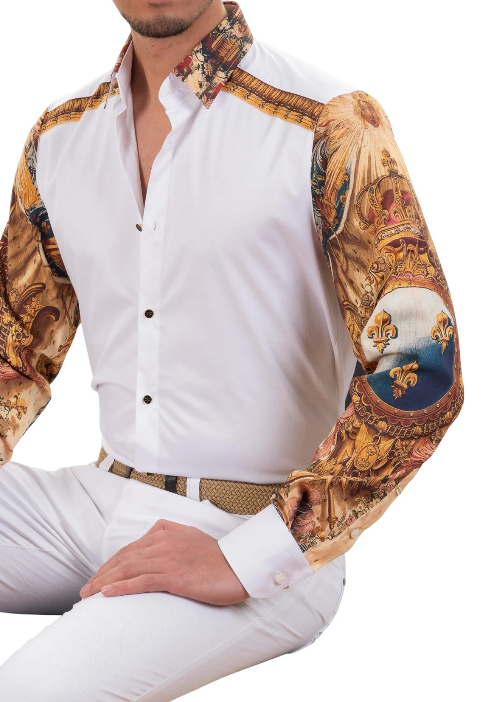 White "Fleur De Lis" Silky Shirt