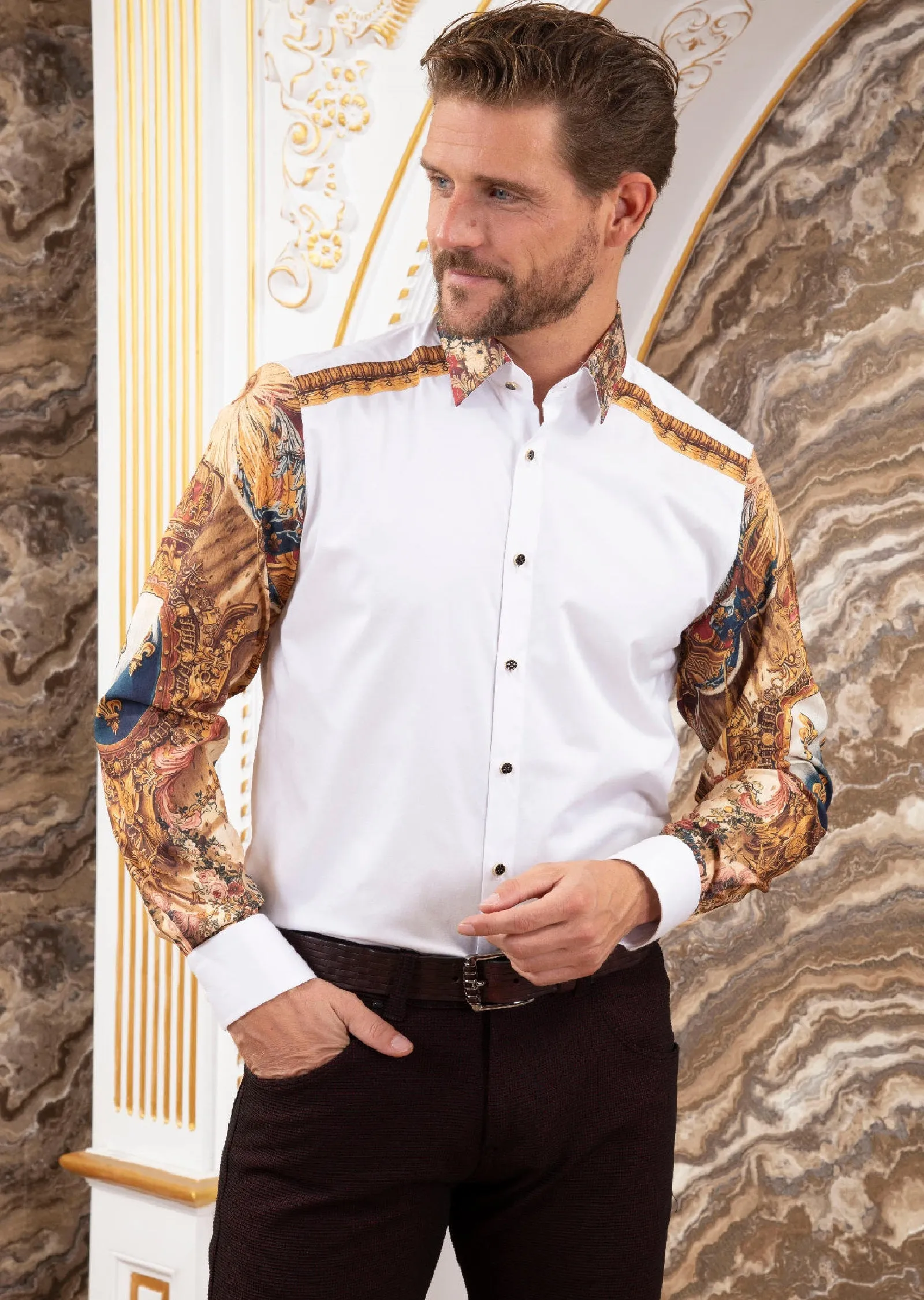 White "Fleur De Lis" Silky Shirt