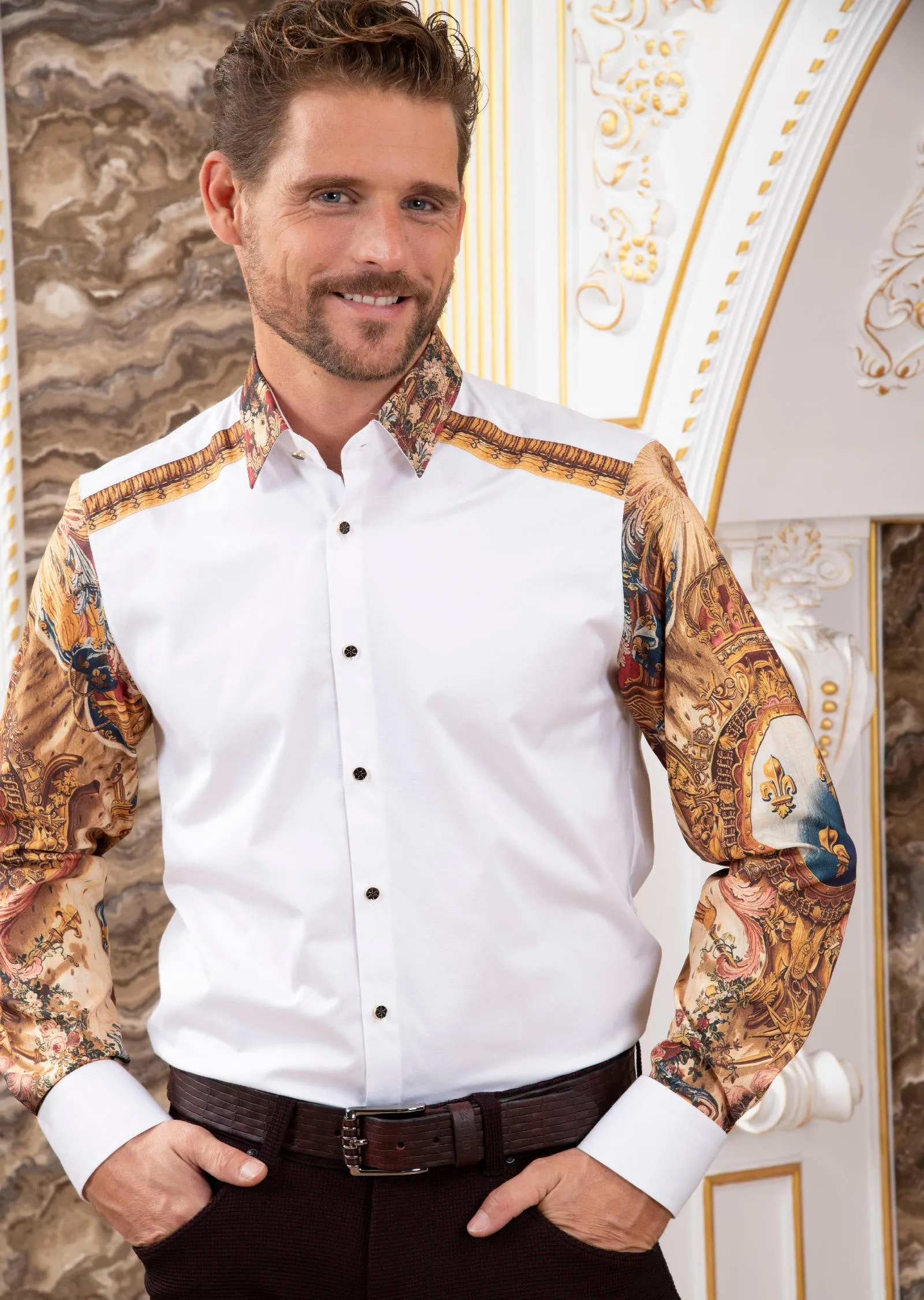White "Fleur De Lis" Silky Shirt
