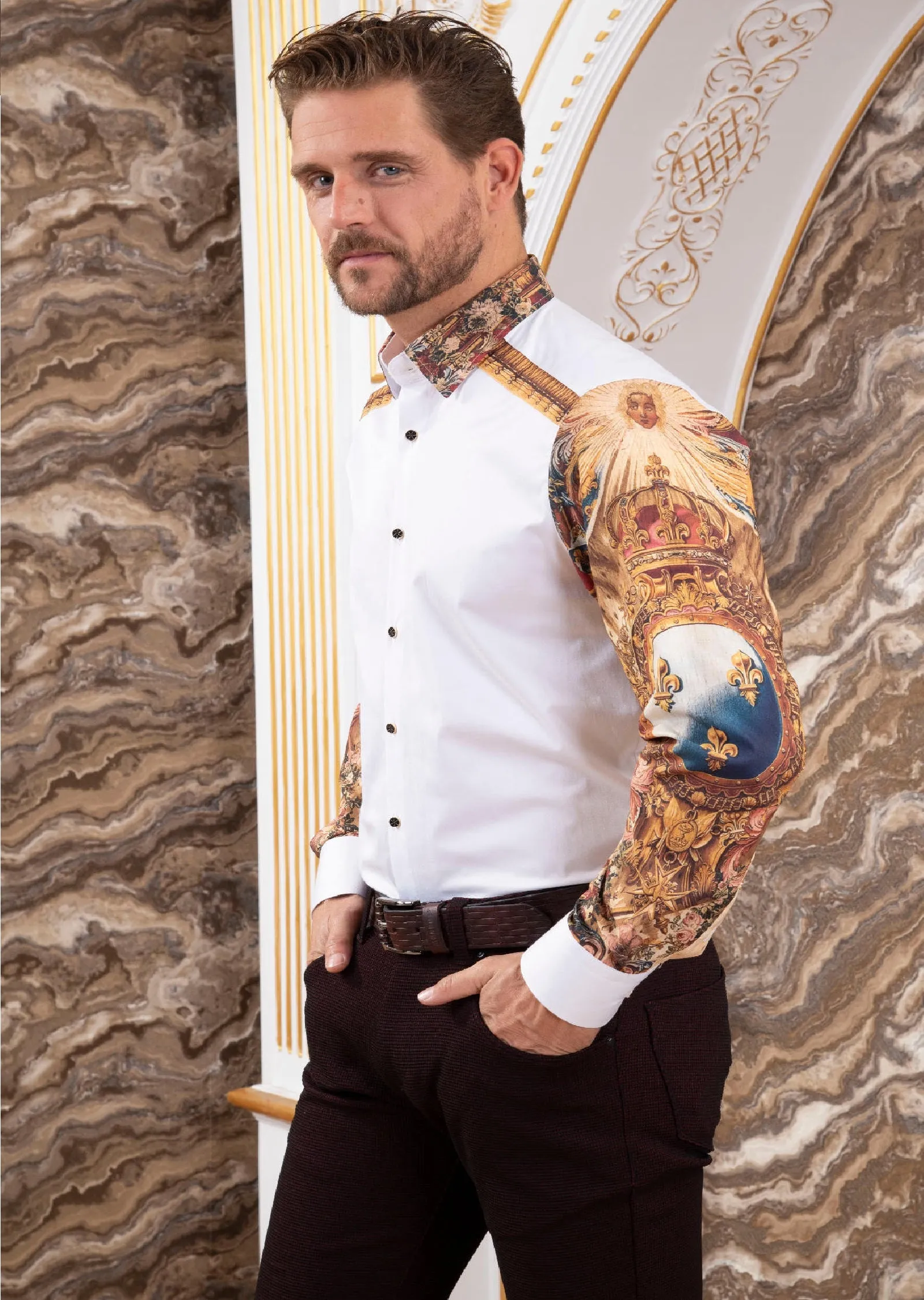 White "Fleur De Lis" Silky Shirt
